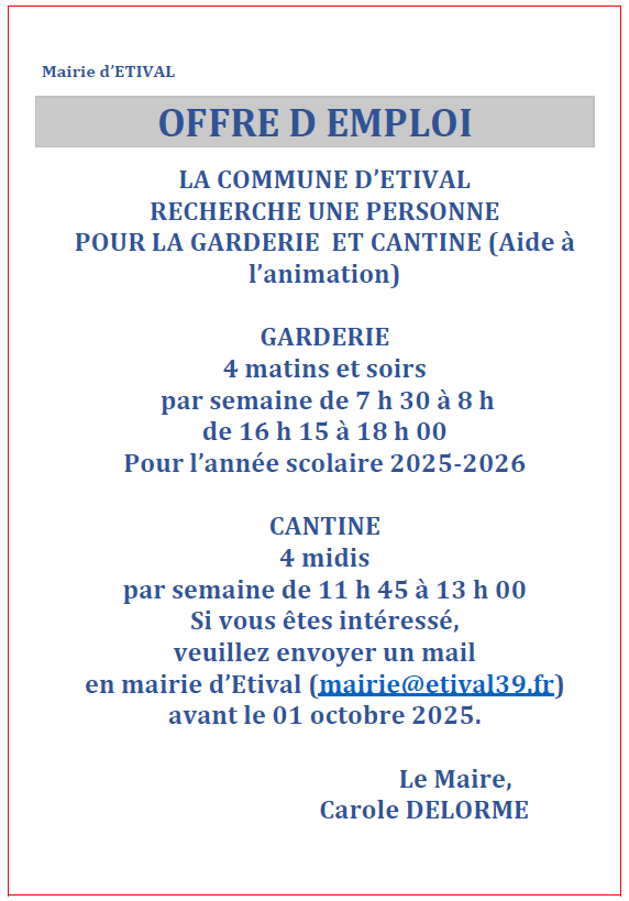 Offre d'emploi - commune d'Etival